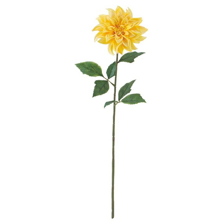 サイズ：全長65cm 花径16cm リーフ6cm〜10cm素材：ポリエステル存在感あふれるダリア！アレンジメントや花束によく用いられます。再生素材を使用した環境にやさしい商品です。サイズ：全長65cm 花径16cm リーフ6cm〜10cm素材：ポリエステル