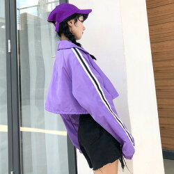 ラインパープルワイドシルエットショート丈長袖シャカシャカブルゾン原宿系ファッションレディースゆめかわいい服奇抜派手個性的ダンス衣装コスチュームヒップホップ韓国大きいサイズ【お取り寄せ注文可能】