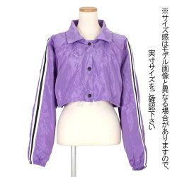 ラインパープルワイドシルエットショート丈長袖シャカシャカブルゾン原宿系ファッションレディースゆめかわいい服奇抜派手個性的ダンス衣装コスチュームヒップホップ韓国大きいサイズ【お取り寄せ注文可能】