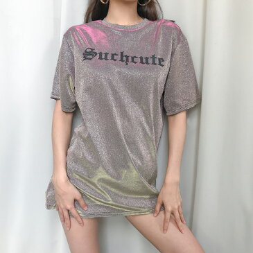 キラキラ ラメ カットソー ロゴ テキスト ビッグシルエット 派手 tシャツ トップス ダンス 衣装 ヒップホップ コスチューム 韓国ファッション 大きいサイズ 個性的 服 原宿系