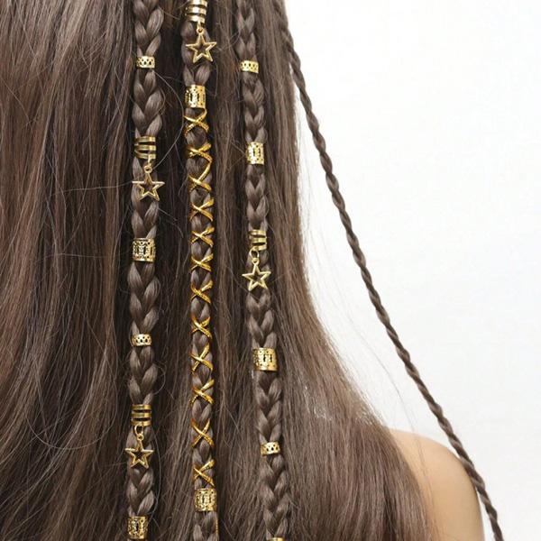 Rakuten - 送料無料 ヘアクリップ ヘアアクセ 髪留め用リング ヘアロープ 三つ編み リング 星 スター ゴールド シルバー きらきら 金 銀 セット ヘアチップ ヘアビーズ 髪飾り ヘアアレンジ イメチェン 女の子 派手