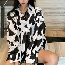 柄シャツ COW柄 ビッグシルエット モノトーン 総柄プリント 長袖 トップス ダンス 衣装 ヒップホップ コスチューム 韓国ファッション 大きいサイズ 個性的 服 原宿系