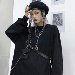 【即納あり】ベルトアクセサリーシルバーチェーンハーネス合成皮革ミニポーチ付きダンス衣装ヒップホップコスチューム韓国ファッション大きいサイズ個性的服原宿系