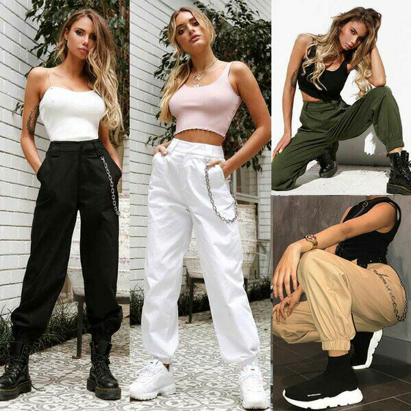 [무료 배송] 워크 팬츠 조거 팬츠 뒤 고무 심플 경량 하이 웨스트 하의 댄스 의상 힙합 의상 한국 패션 큰 사이즈 개성 옷