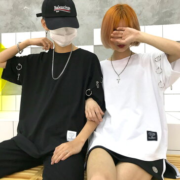 【訳あり品】ショルダーリングがスタイリッシュなビッグシルエットTシャツ 原宿系 ファッション レディース ゆめかわいい 服 奇抜 派手 個性的 ダンス 衣装 コスチューム ヒップホップ 韓国 大きいサイズ 180607