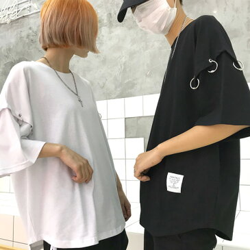 【訳あり品】ショルダーリングがスタイリッシュなビッグシルエットTシャツ 原宿系 ファッション レディース ゆめかわいい 服 奇抜 派手 個性的 ダンス 衣装 コスチューム ヒップホップ 韓国 大きいサイズ 180607