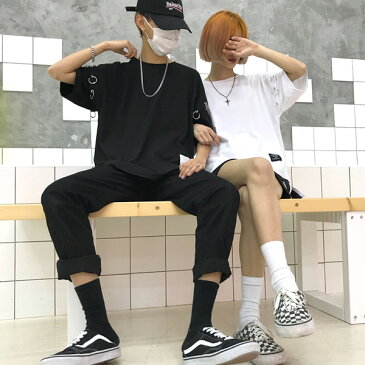 【訳あり品】ショルダーリングがスタイリッシュなビッグシルエットTシャツ 原宿系 ファッション レディース ゆめかわいい 服 奇抜 派手 個性的 ダンス 衣装 コスチューム ヒップホップ 韓国 大きいサイズ 180607