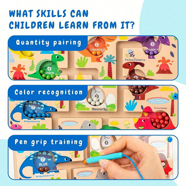 送料無料 恐竜 ボードゲーム 木製 色合わせ 数 数字 マグネット 磁石 迷路 カウント 3