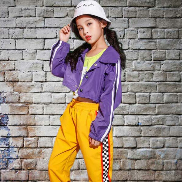 Rakuten - キッズ ブルゾン 女の子 ジャンパー ジュニア パープル ライン ショート丈 ナイロン シャカシャカ 子供服 子ども服 こども服