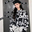 【即納あり】 柄シャツ パンダ柄 ショート丈 ジャケット風 長袖 シャツ ブラック ダンス 衣装 ヒップホップ コスチューム 韓国ファッション 大きいサイズ 個性的 服 その1