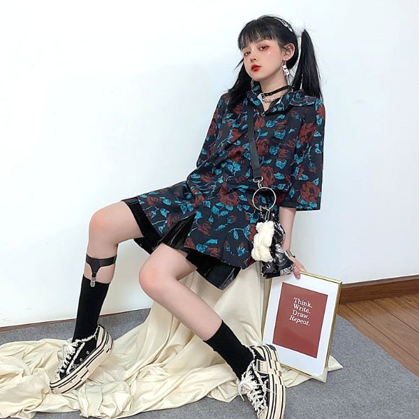 柄シャツ ダーク ローズ 薔薇 ビッグシルエット 半袖 シャツ ダンス 衣装 ヒップホップ コスチューム 韓国ファッション 大きいサイズ 個性的 服 decorative-10009389 サスガヤSHOP旧ダンスDecorative サンプル画像3