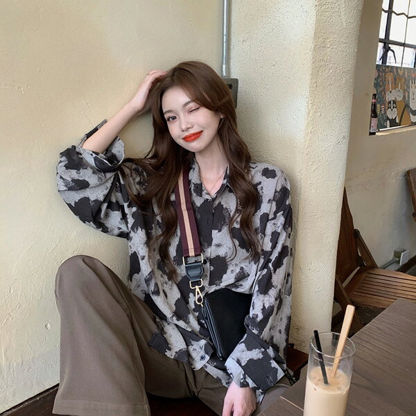 柄シャツ ダークパターン グレー 長袖 ワンポイント 総柄 春服 秋服 シャツ ダンス 衣装 ヒップホップ コスチューム 韓国ファッション 大きいサイズ 個性的 服 decorative-10011200 サスガヤSHOP旧ダンスDecorative サンプル画像2