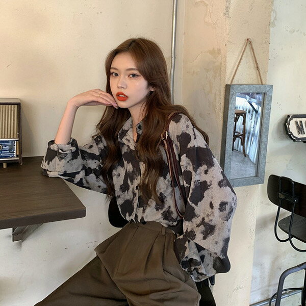 柄シャツ ダークパターン グレー 長袖 ワンポイント 総柄 春服 秋服 シャツ ダンス 衣装 ヒップホップ コスチューム 韓国ファッション 大きいサイズ 個性的 服 decorative-10011200 サスガヤSHOP旧ダンスDecorative サンプル画像3