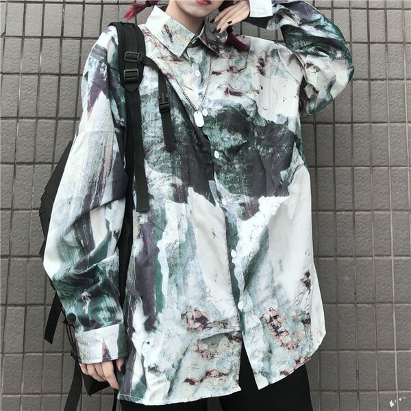 柄シャツ アート アースカラー 総柄 長袖 ビ...の紹介画像2