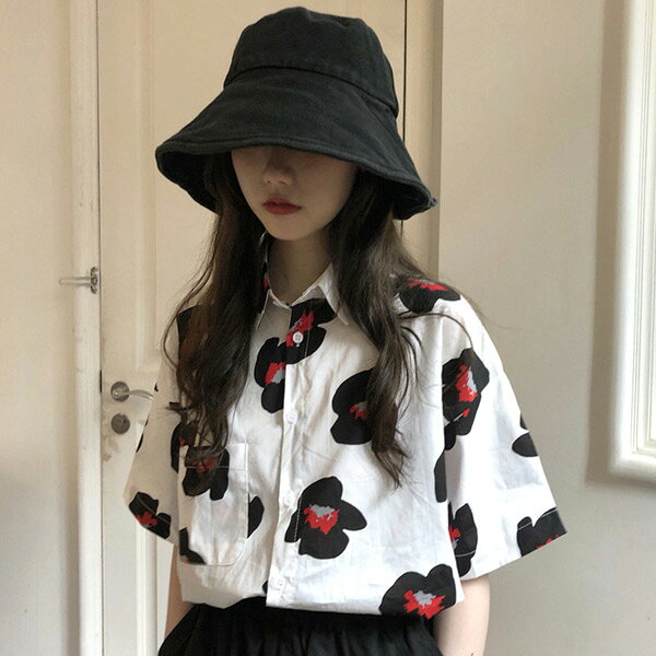柄シャツ フラワー柄 北欧風 花柄 半袖 レトロ アート かわいい ビッグシルエット ダンス 衣装 韓国ファッション 大きいサイズ 個性的 夏 シャツ ブラウス decorative-10011968 サスガヤSHOP旧ダンスDecorative サンプル画像2