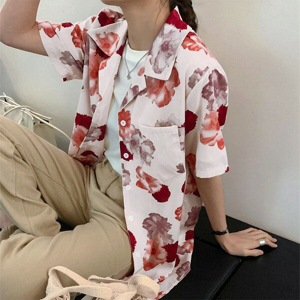 柄シャツ フラワー柄 オープンカラーシャツ 半袖シャツ レトロ 花柄 オーバーサイズ ダンス 衣装 韓国ファッション 大きいサイズ 個性的 春服 夏服 秋服 シャツ decorative-10011987 サスガヤSHOP旧ダンスDecorative サンプル画像3