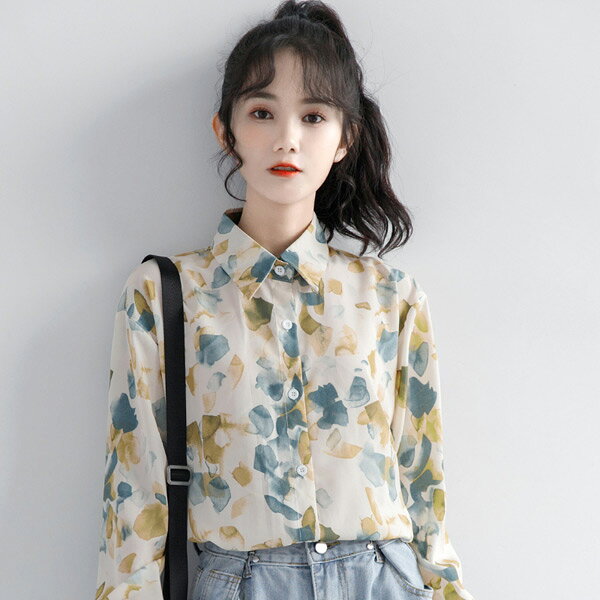 柄シャツ ボタニカル柄 イチョウ柄 花柄 ナチュラル 長袖シャツ オーバーサイズ ダンス 衣装 韓国ファッション 大きいサイズ 個性的 春服 秋服 シャツ ブラウス decorative-10012285 サスガヤSHOP旧ダンスDecorative サンプル画像2