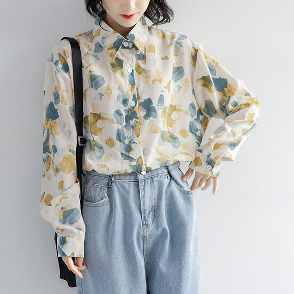 柄シャツ ボタニカル柄 イチョウ柄 花柄 ナチュラル 長袖シャツ オーバーサイズ ダンス 衣装 韓国ファッション 大きいサイズ 個性的 春服 秋服 シャツ ブラウス decorative-10012285 サスガヤSHOP旧ダンスDecorative サンプル画像3