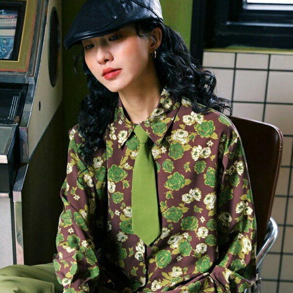 柄シャツ バラ ミニバラ ローズ 薔薇 花柄 フラワー 植物柄 ブラウン 茶色 グリーン 緑 ホワイト 白 カジュアル 長袖 長袖シャツ 衣装 韓国 大きいサイズ 個性的 秋服 冬服 decorative-10012491 サスガヤSHOP旧ダンスDecorative サンプル画像3