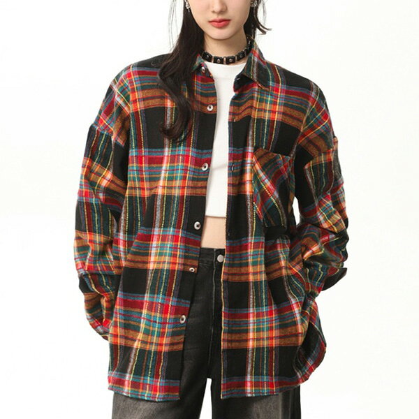 柄シャツ ネルシャツ 起毛 カジュアル チェックシャツ チェック柄 古着系 マルチカラー 暖色系 長袖 長袖シャツ オーバーサイズ 衣装 韓国 大きいサイズ 個性的 秋服 冬服 decorative-10012535 サスガヤSHOP旧ダンスDecorative サンプル画像3