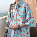 柄シャツ LIVEPロゴ ハート柄 ポップ 半袖 シャツ ダンス 衣装 ヒップホップ コスチューム 韓国ファッション 大きいサイズ 個性的 服