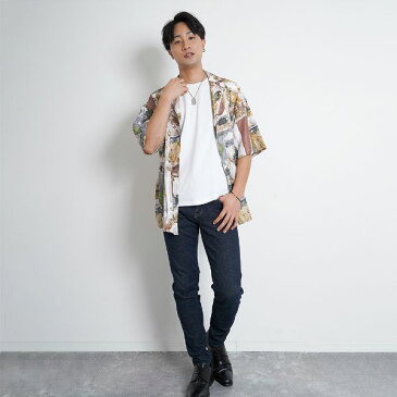 柄シャツ テーラードシャツ アースカラー ペイント アート 半袖 シャツ ダンス 衣装 ヒップホップ コスチューム 韓国ファッション 大きいサイズ 個性的 服
