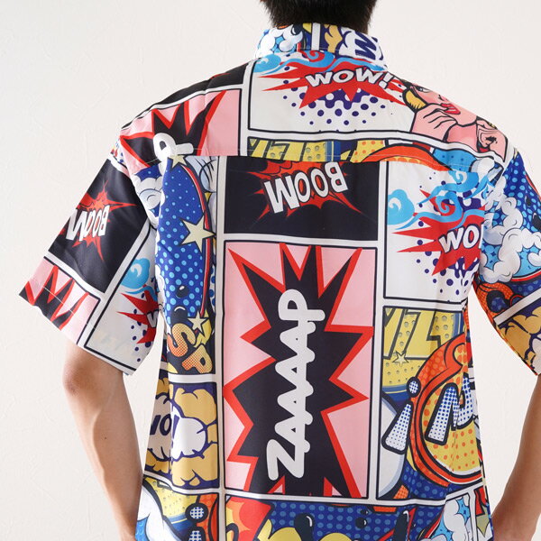 柄シャツ コミック柄 半袖シャツ POP アメコミ風 カラフル 吹き出し柄 ドット柄 ダンス 衣装 ヒップホップ 韓国ファッション 大きいサイズ 個性的 シャツ トップス