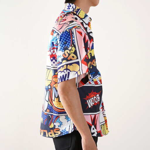 柄シャツ コミック柄 半袖シャツ POP アメコミ風 カラフル 吹き出し柄 ドット柄 ダンス 衣装 ヒップホップ 韓国ファッション 大きいサイズ 個性的 シャツ トップス