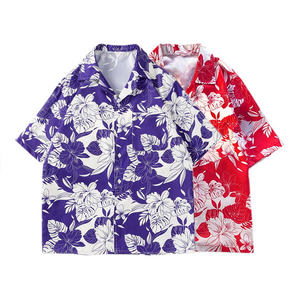 Rakuten - 柄シャツ ハイビスカス フラワー アロハ 花柄 ボタニカル アジアン 南国 リゾート 半袖 半袖シャツ オーバーサイズ 衣装 コスチューム 韓国ファッション 大きいサイズ 個性的