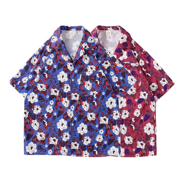 Rakuten - 柄シャツ フラワー バラ 薔薇 花柄 ボタニカル 半袖 半袖シャツ オープンカラー アロハ オーバーサイズ 衣装 コスチューム 韓国ファッション 大きいサイズ 個性的 シャツ 春服 秋服 トップス