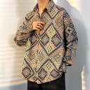 柄シャツ ジャカード アーガイル チェック ダイヤ柄 グリーン イレギュラー 不規則 スナップボタン 長袖 長袖シャツ ライトアウター オーバーサイズ 衣装 韓...