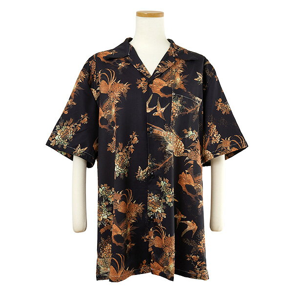 柄シャツ 植物柄 鳥柄 バード ボタニカル柄 花柄 花 フラワー おとぎ話 絵本 ブラック 黒 オレンジ イエロー 黄色 オープンカラー半袖 半袖シャツ オーバーサイズ 衣装 韓国 大きいサイズ 個性的 春服 夏服 decorative-10012595 サスガヤSHOP旧ダンスDecorative サンプル画像2