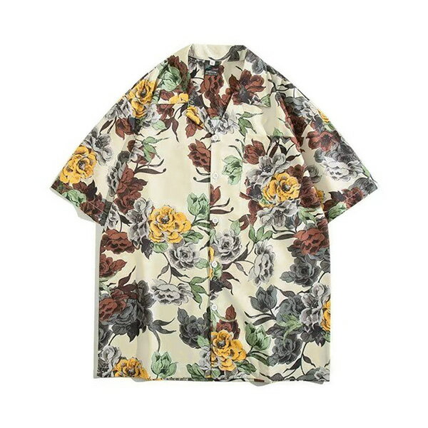 柄シャツ バラ 花 花柄 バラ柄 アンティーク ゴブラン風 ジャカード風 イエロー ブラウン グリーン グレー 半袖 半袖シャツ オーバーサイズ 衣装 韓国 大きいサイズ 個性的 春服 夏服