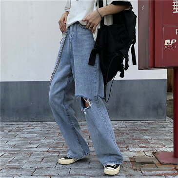 デニム ジーンズ ワイドデニム ダメージ加工 レディース ファッション 大きいサイズ ダンス 衣装 ヒップホップ 原宿系 韓国系 個性的