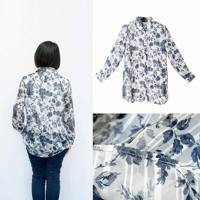 【日本製】 カットジャカード チュニック ブラウス レディース 花柄ブラウス ジャガードブラウス プリント ゆったり 長袖ブラウスレディース 長袖トップス おしゃれ 50代トップス 60だい トップス女性 薄手 透け感 ブラウス 大きめ 高級 上品 40代 50代 60代 70代 送料無料