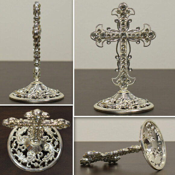 ラインストーン　シルバースタンドクロス　十字架の置物　飾り　クロススタンド　アンティーク風　雑貨　フレンチ　おしゃれ　シャビーシック　アンティーク　銀　北欧　小物　洋書　クリスマス　キリスト　飾り インテリア　クリスマス雑貨　オブジェ　オーナメントの商品画像 3