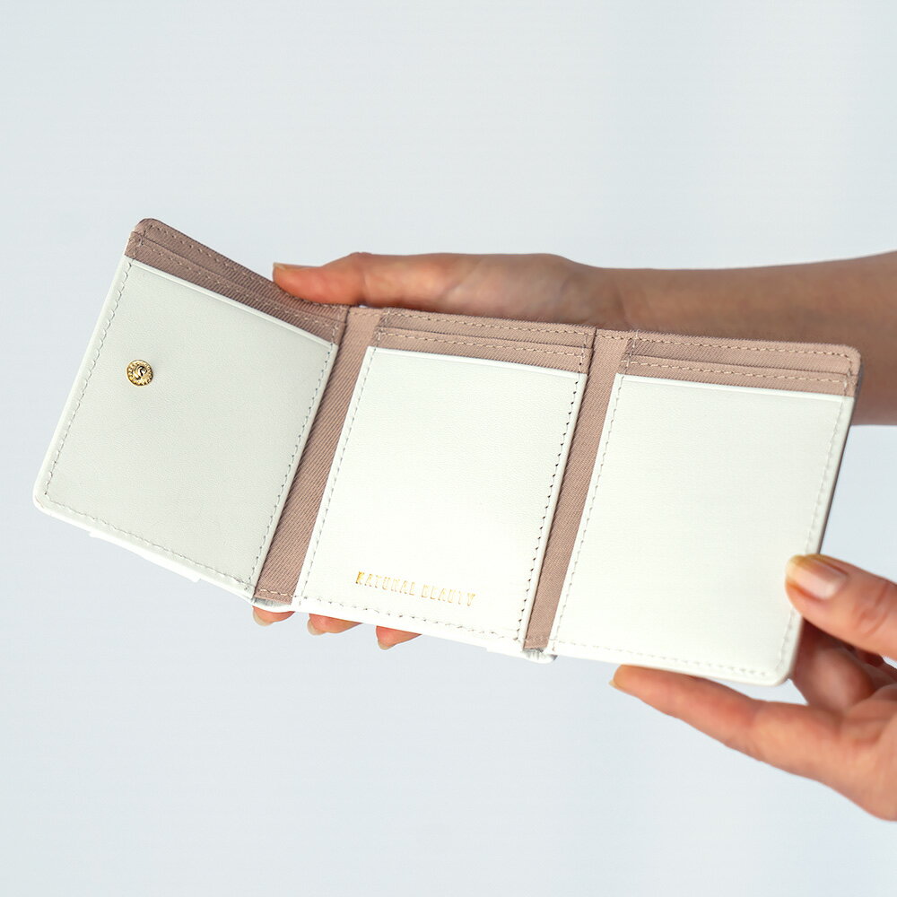 ＼ セール ／【 半額 50%OFF 11,000⇒5,500 】ナチュラルビューティー 三つ折り財布 イリゼオーロラレザー リボン ミニ財布 コンパクト かわいい フェミニン レディース 牛革 本革 NATURAL BEAUTY 70310 プレゼント ギフト
