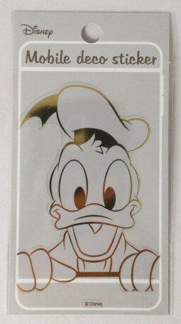 【送料無料】Disney ディズニー ドナルドダック モバイルデコステッカー ゴールドのメタル感 PVC ケータイ スマホ iPhone アンドロイド カバー シール H110 W71mm BRD68