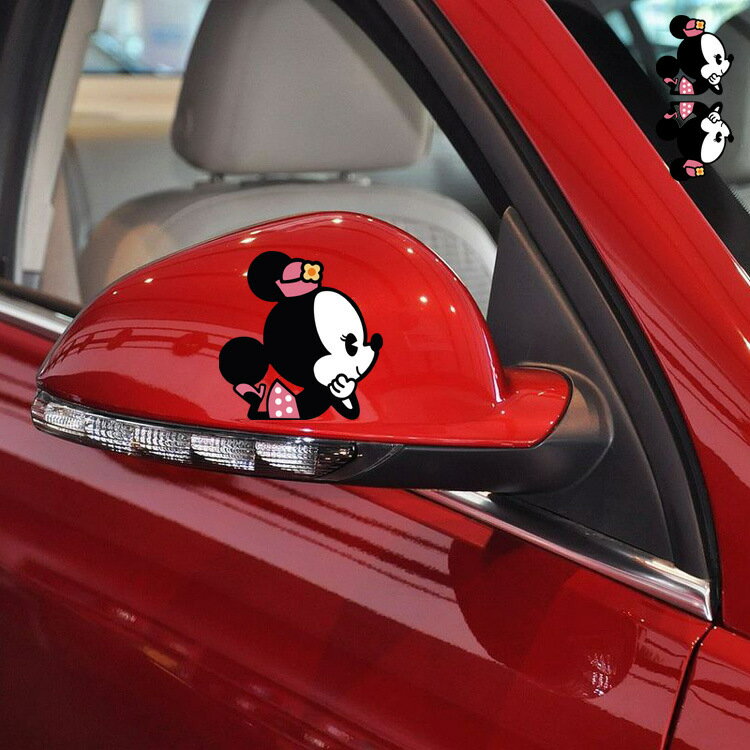 【送料無料】ほおづえ ミニーマウス Minnie Mouse ミニー ディズニー 自動車 バイク用ステッカー カーステッカー 8*8cm*左右対称2枚セット G221