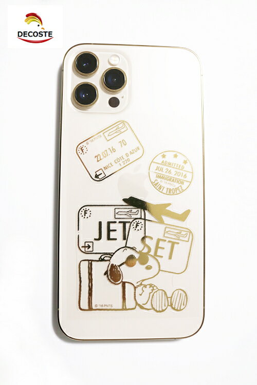 【送料無料】ピーナッツ スヌーピー　トラベル モバイルデコステッカー ゴールドのメタル感 PVC ケータイ スマホ iPhone アンドロイド カバー シール H110*W71mm PKS101