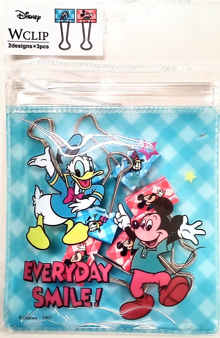 【送料無料】ディズニー Disney ZIPバッグ付き ダブルクリップ 6個入 ミッキー ドナルド H85*W110mm OPS30