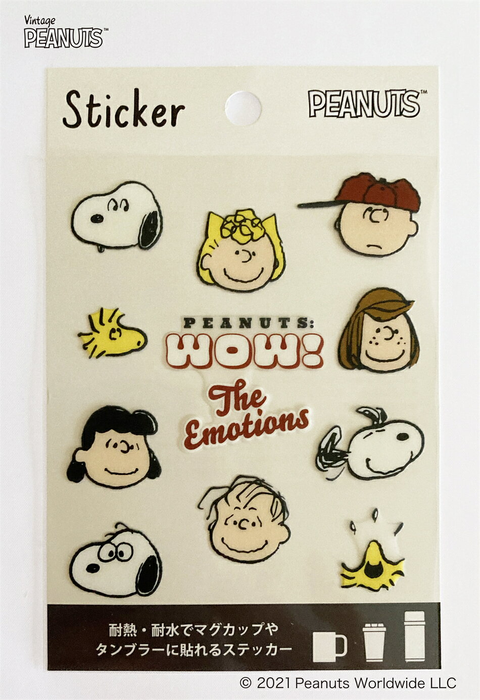 【送料無料】スヌーピー ウッドストック ピーナッツ PEANUTS SNOOPY&FRIENDS ステッカー WOW! the emotions 感情フェイス 耐熱耐水ステッカー 耐熱100℃ PVC H138*W93mm PKS263