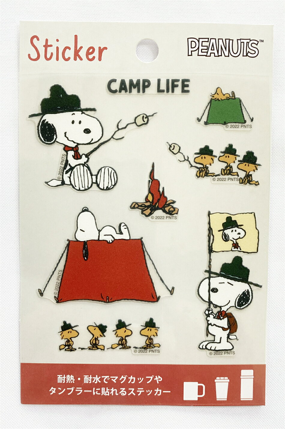 スヌーピー ウッドストック ピーナッツ PEANUTS ステッカー　キャンプライフ　CAMP LIFE 耐熱耐水ステッカー 耐熱100℃ PVC H110*W74mm PKS279