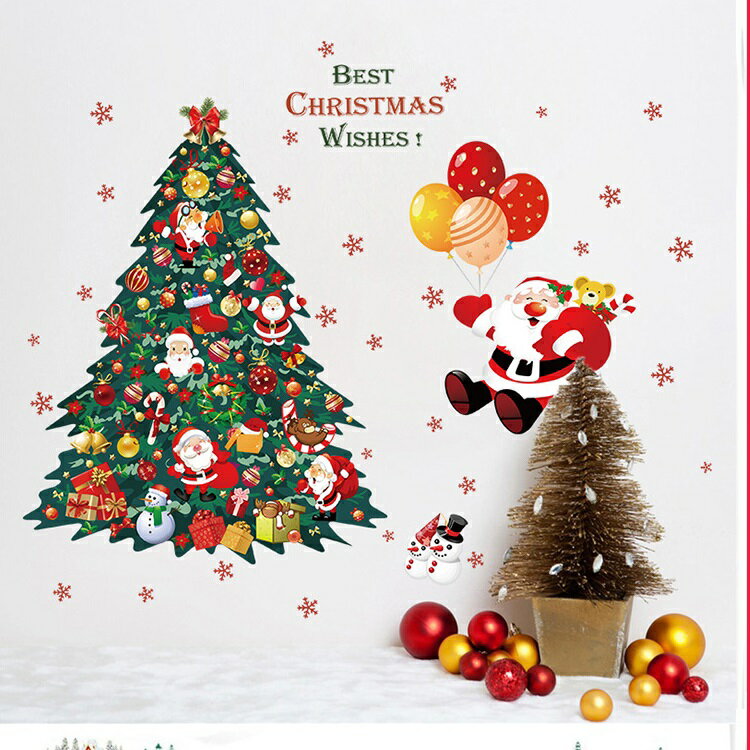 楽天DECOSTE【送料無料】ウォールステッカー　クリスマス　雪だるま　サンタ　クリスマスツリー　サンタ 60*90cm #715