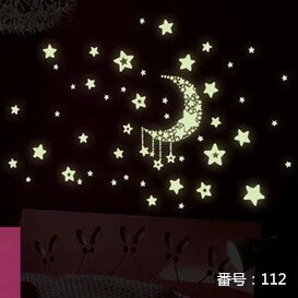 【送料無料】月　星空　きらきら星　蛍光　夜光るウォールステッカー 21*30cm 112