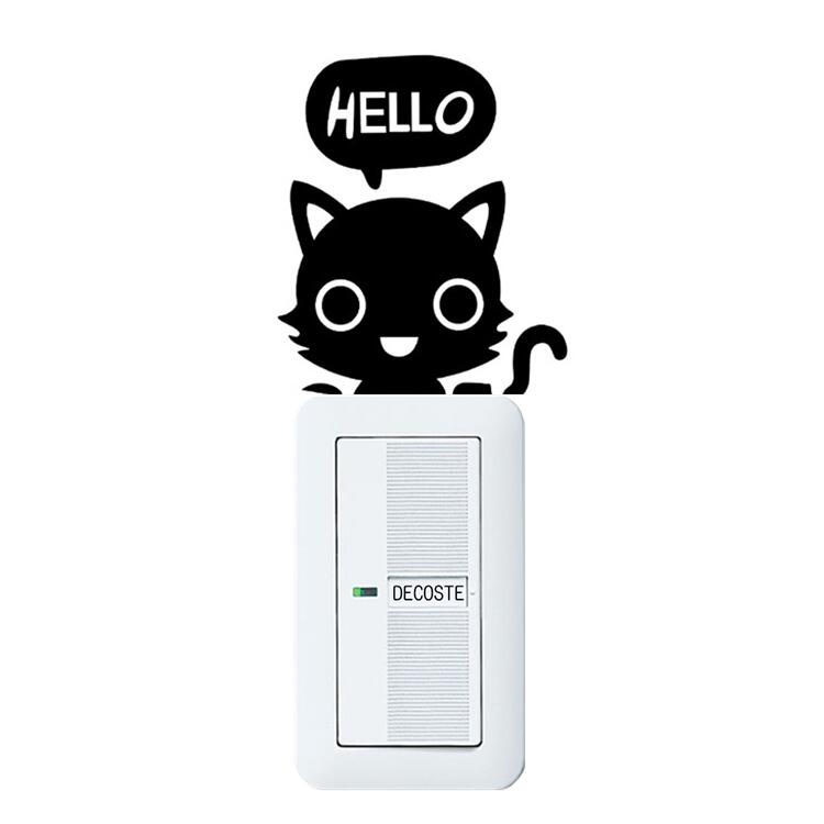 【送料無料】ひょっこり子猫　ねこ　HELLO ブラック スイッチステッカー ウォールステッカー 転写式 装飾 おしゃれ はがせる 剥がせる DIY ねこ 動物 立体 騙し絵 写真 カフェ ペット屋 玄関 寝室 子供部屋 PVC製 10.5*9cm #G332