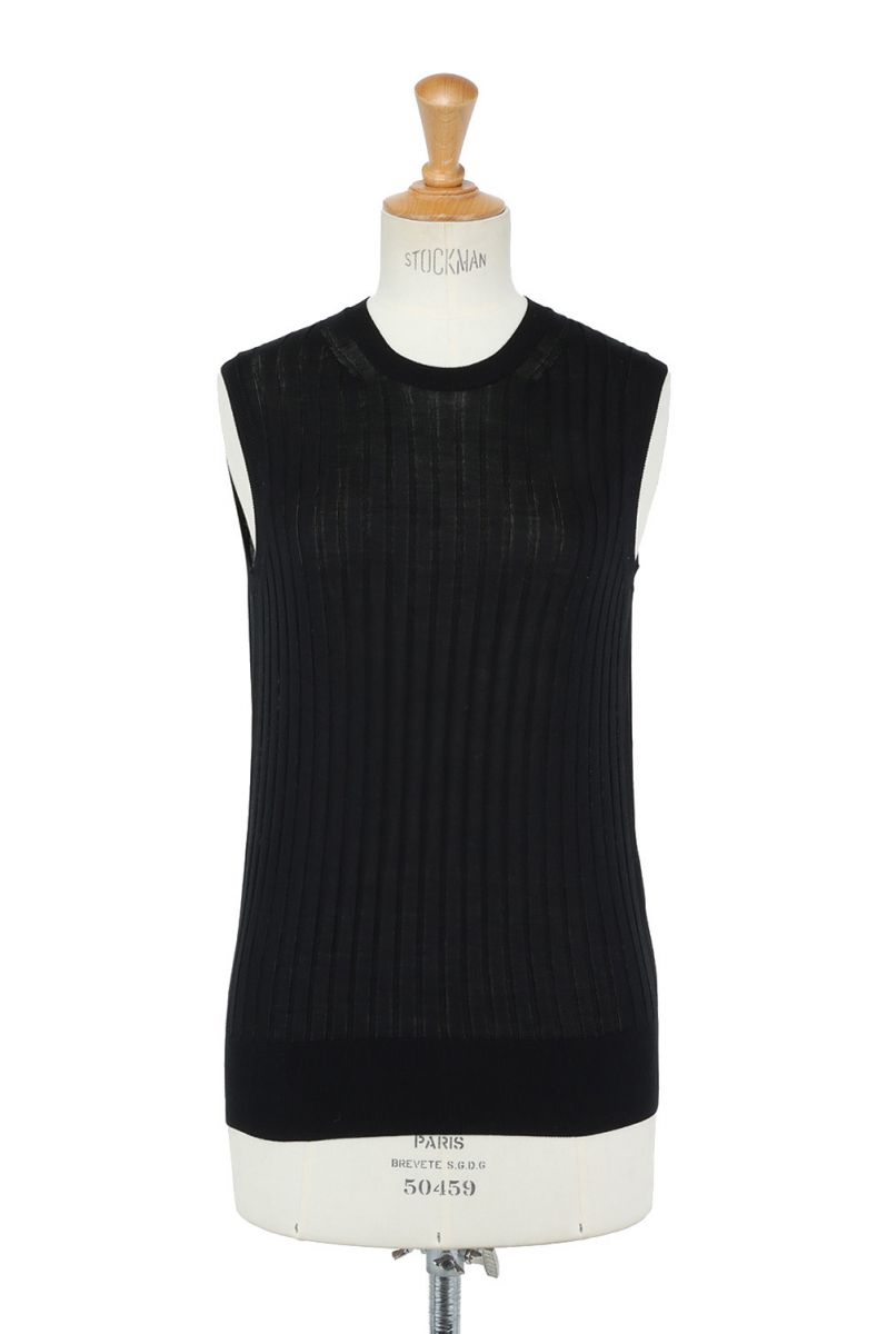18G Silk Wide Rib No sleeve -BLACK(SL3S-107) SLOANE(スローン)