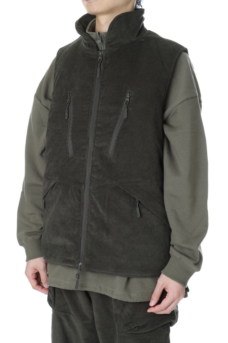 【30%OFF】× is-ness / CORDUROY PADDING VEST - OLIVE (21AAB-0004) Abu Garcia(アブガルシア)