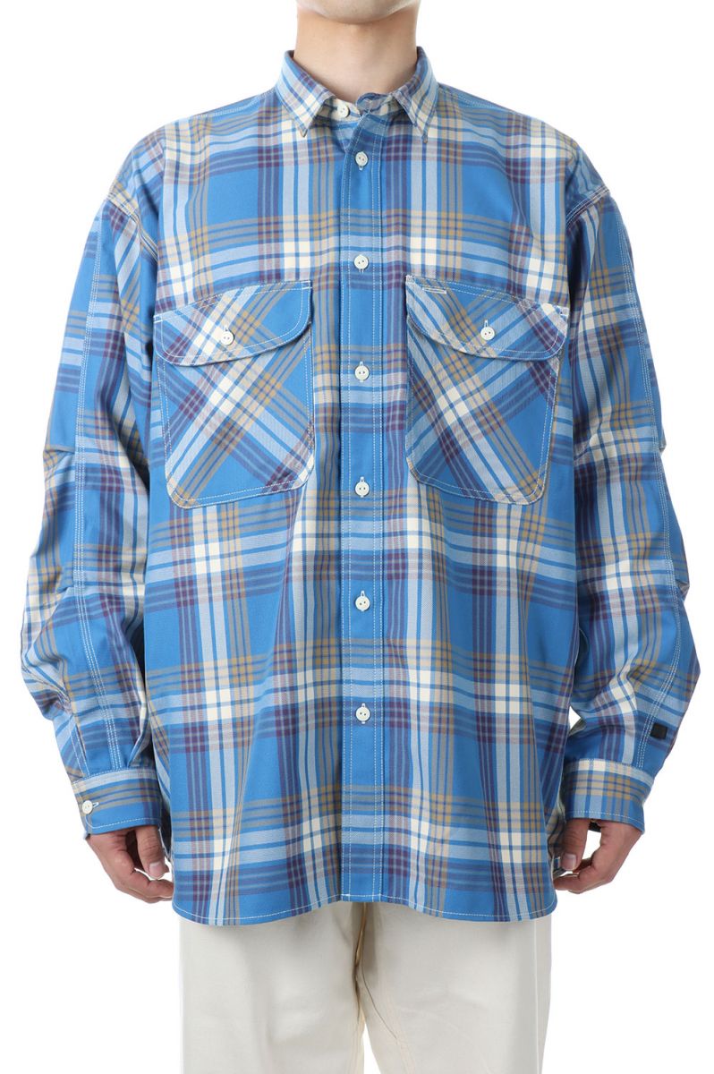 【30 OFF】TECH ELBOW PATCH WORK SHIRTS FLANNEL - BLUE CHECK (BE-87023) DAIWA PIER39(ダイワ ピア39)