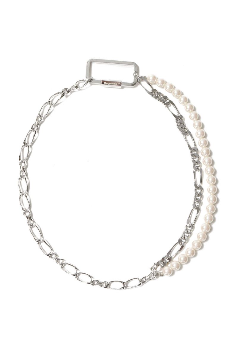 【40%OFF】Pearl x Chain Choker Necklace -SILVER x PEARL (LEA501) LEGENDA(レジェンダ)